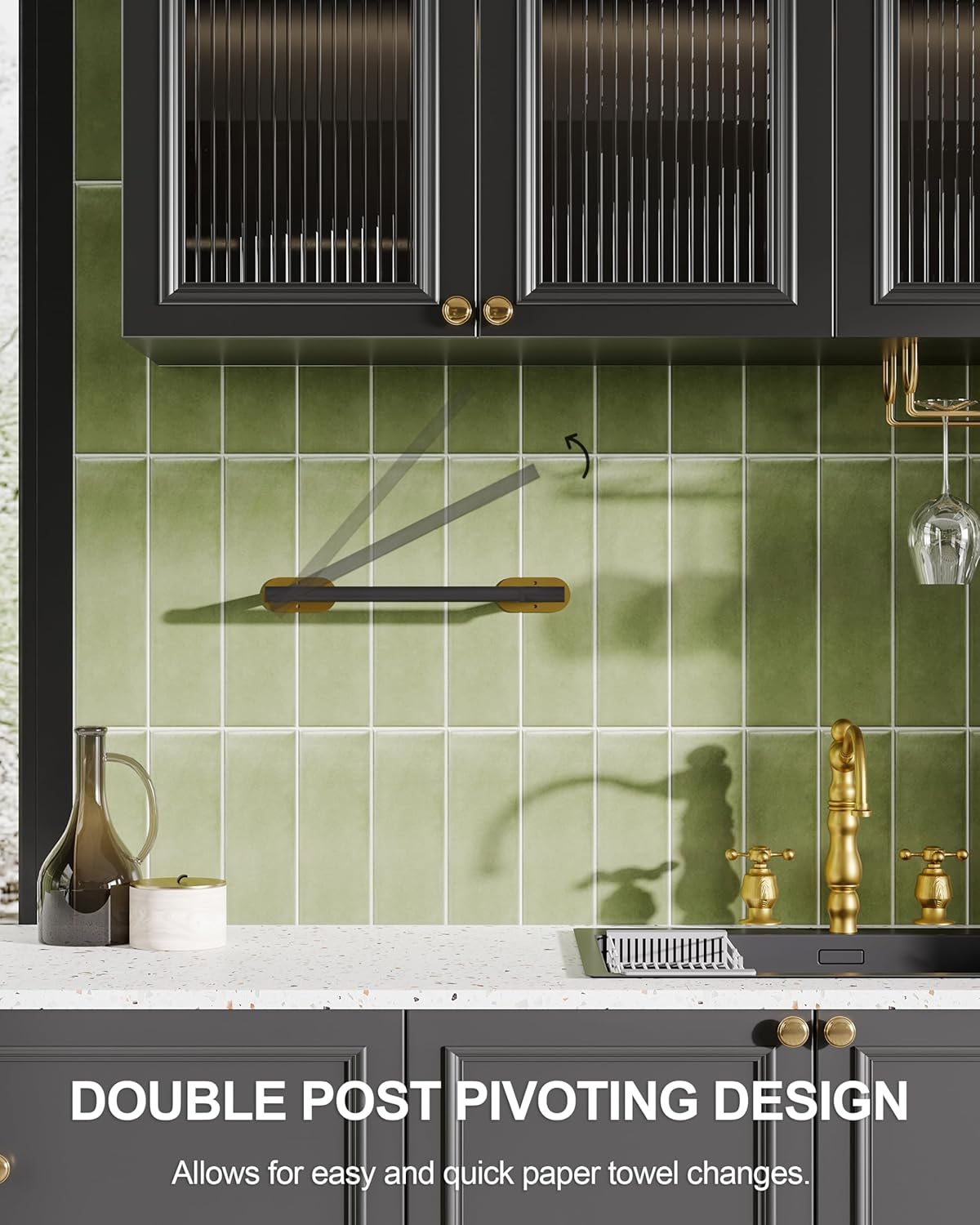 Paper Towel Holder Under Cabinet Black and Gold, Self Adhesive or Wall Mounted SUS304 Stainless Steel Paper Towel Holder for Kitchen, Bathroom, Farmhouse, Barbecue and Laundry (Black&Gold)