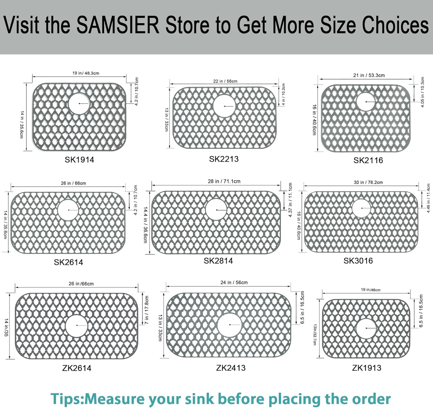 Large Sink Protectors for Kitchen Sink 19”x13”& 24”x13”& 26”x14”, Silicone Sink Mats Grid for Bottom of Farmhouse Stainless Steel Porcelain Sink (26”x14”, Center Drain)