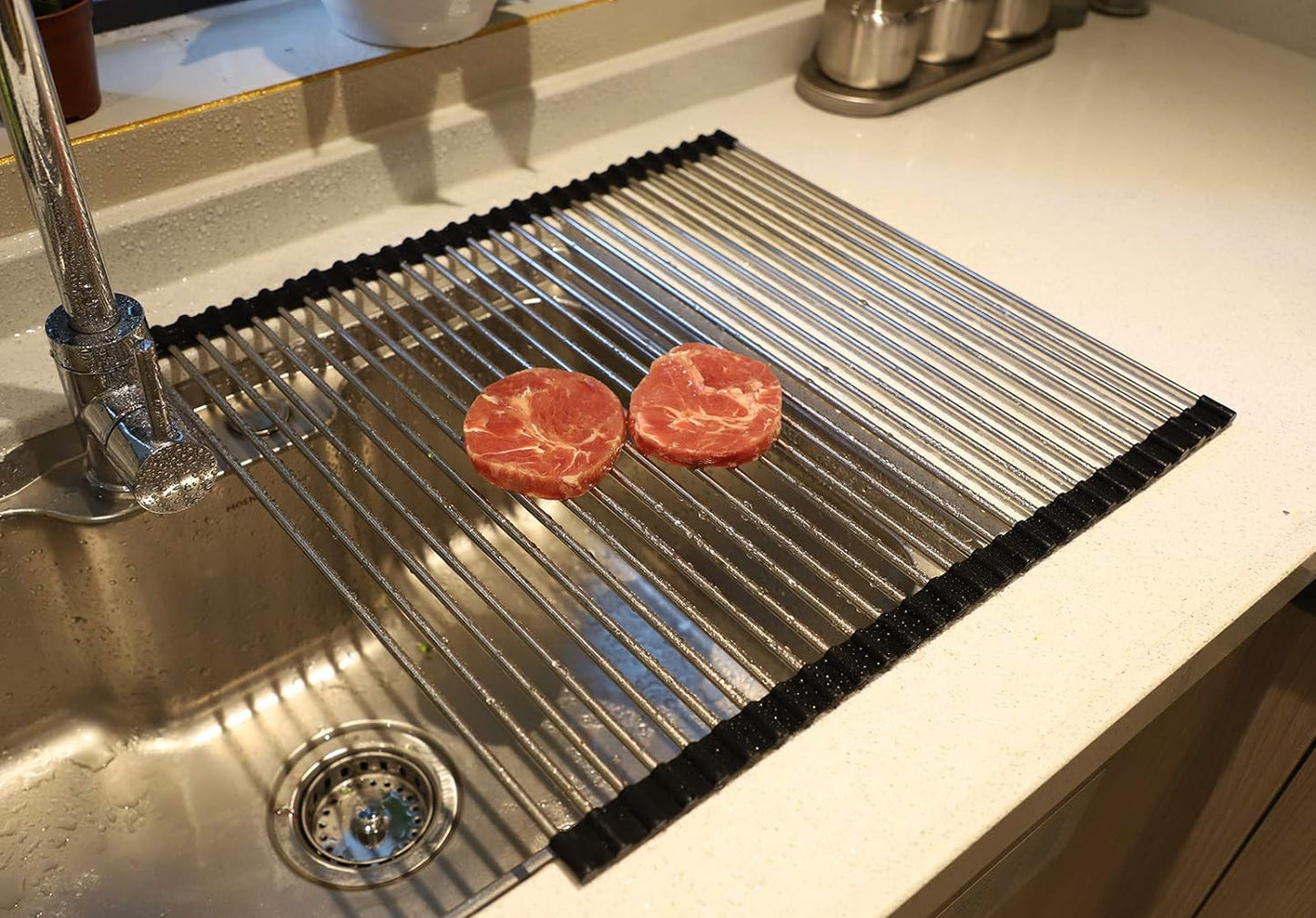 Ahyuan Roll up Dish Drying Rack Over The Sink Kitchen Roll up Sink Drying Rack Portable Dish Drainer Foldable Dish Drying Rack (Black, 20.5''X19.7'')