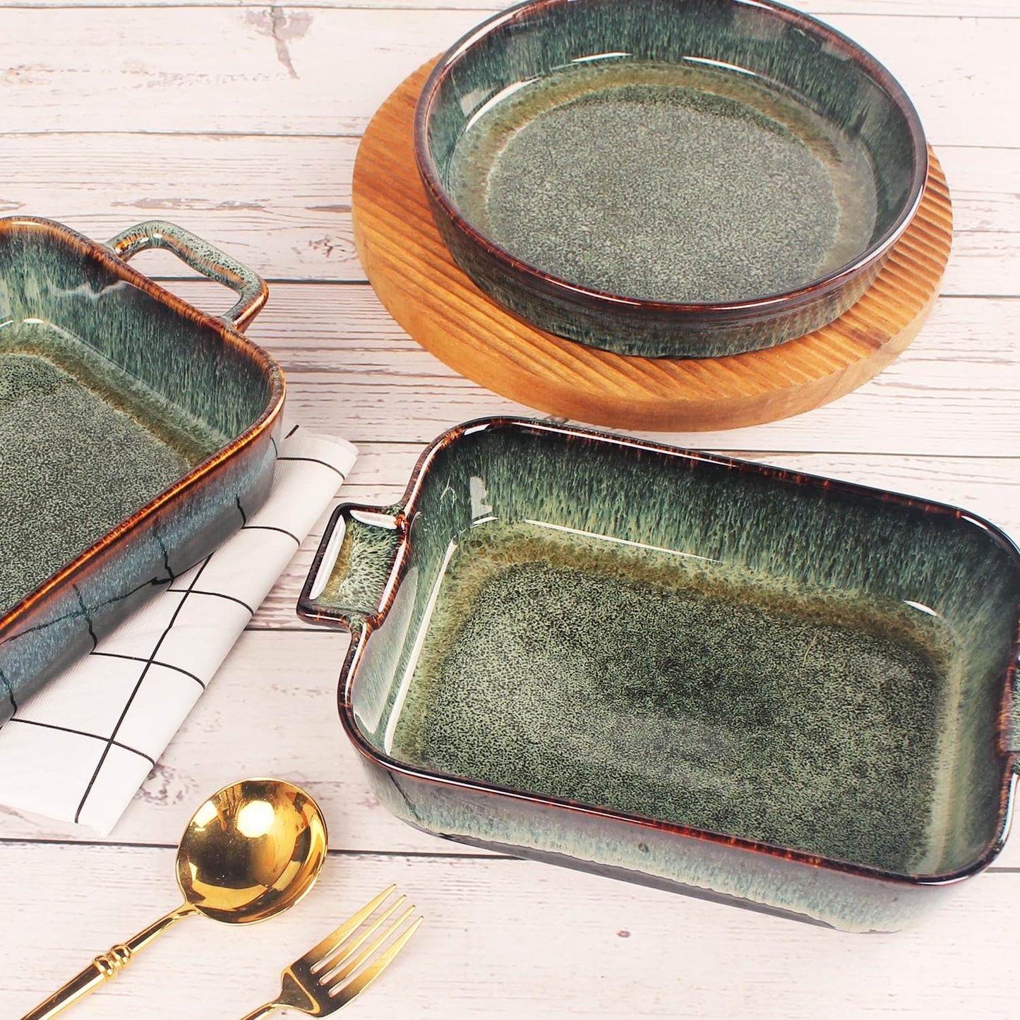 Porcelain Casserole Baking Dish - 23.7 Oz Ceramic Baking Dish Lasagna Pans, Oven Safe Durable Bakeware for Kitchen Home Decor, Banquet and Dinner, Rectangular 2 pieces, 8 x 6 Inch