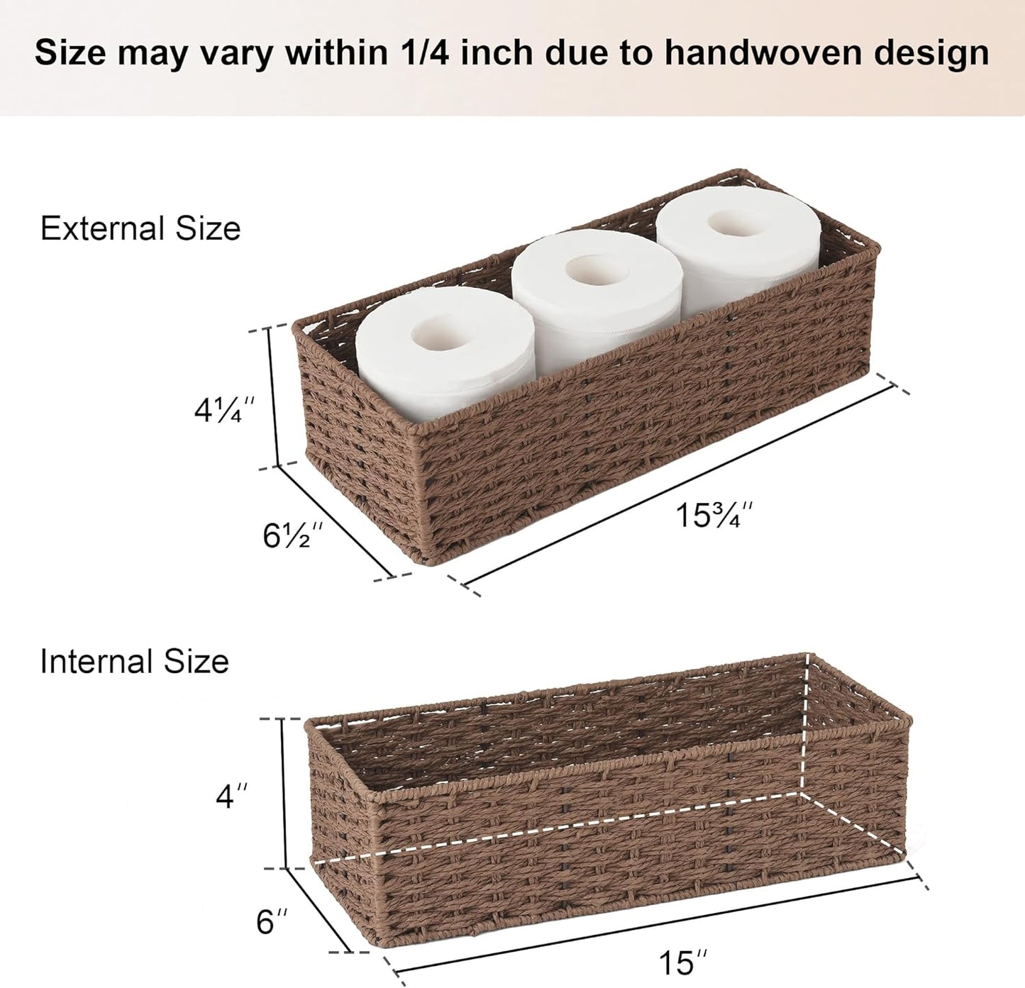 StorageWorks Round Paper Rope Toilet Tank Topper Basket, Wicker Basket for Bathroom, Brown, 2-Pack