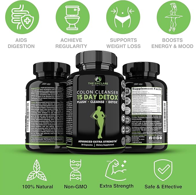THE ENCLARE NUTRITION 15 Day Detox Cleanse for Weight Loss. Advanced Gut Support for Women & Men. Colon Cleanse Laxatives for Constipation & Bloating Relief. Gut Cleanse Probiotic Diet Pills 60ct (2)