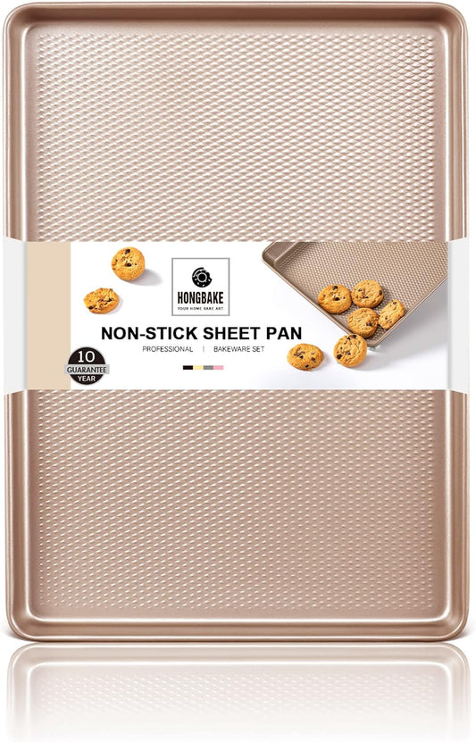 Quarter Sheet Baking Pan Nonstick - HONGBAKE Commercial Cookie Sheet for Baking with Diamond Texture Surface, 57% Thicker Carbon Steel 9 x 13 Baking pan