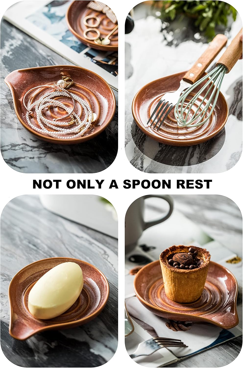 LAUCHUH Spoon Rest for Kitchen Counter, 5" Ceramic Spoon Holder for Stove Top Large Utensil Rest Farmhouse Kitchen Decor for Ladle, Cooking Spoons, Spatula, Tongs, Christmas, Kiln-Transformed Red