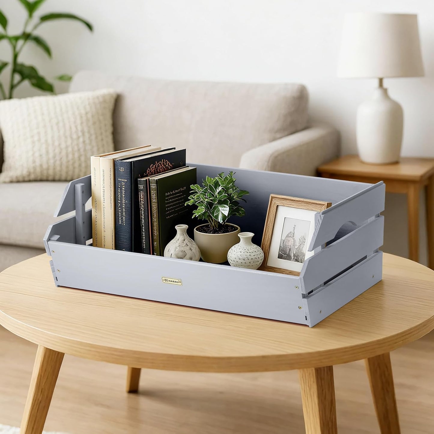 HABAU Wood Potato Onion Storage Bins - Wooden Stackable Produce Basket - Fruit Vegetable Storage for Kitchen Pantry Organization, Set 2 Pieces