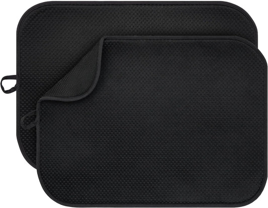 2-Pack Black Dish Drying Mat XL 17”x24”, Kitchen Drying Mat, Drying Matt Kitchen Counter, Dish Dryer Mat, Utensils, Pots & Pans – Dish Drying Pad, Dish Mats for Drying Dishes