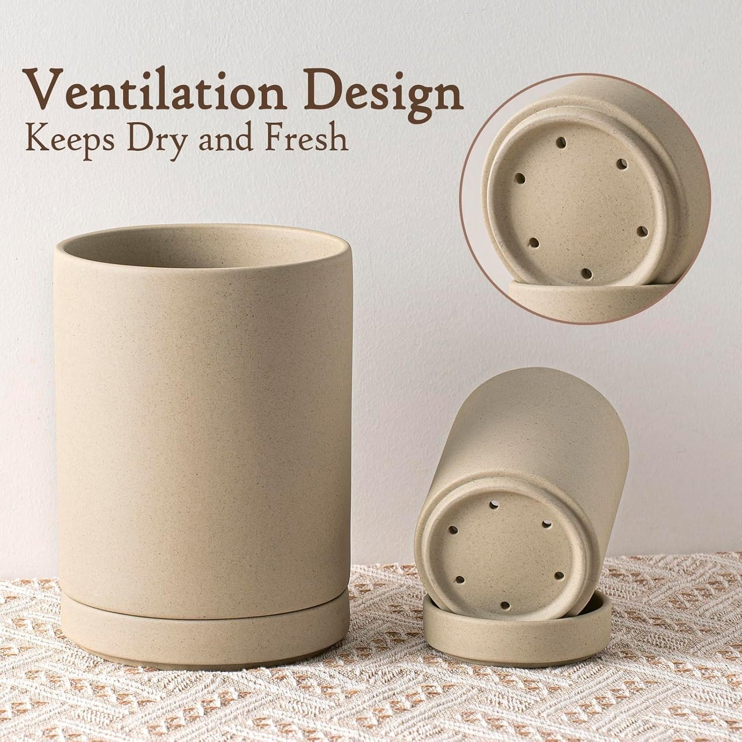 Utensil Holder, 7.3" Ceramic 2-in-1 Utensil Holder Set with Base for Countertop, Cooking Utensil Crocks for Kitchen Counter, Organizer for Spatulas & Spoons, Farmhouse Decor, Pottery Clay