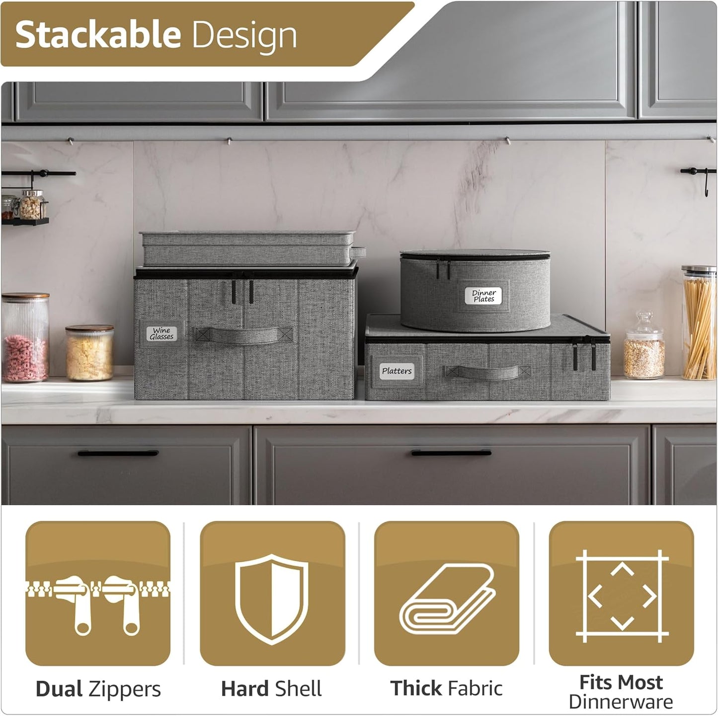 China Storage Containers - Hard Shell, Handles & Felt Dividers - Serving Platter Storage Rack & Organizer - Christmas Platter Storage