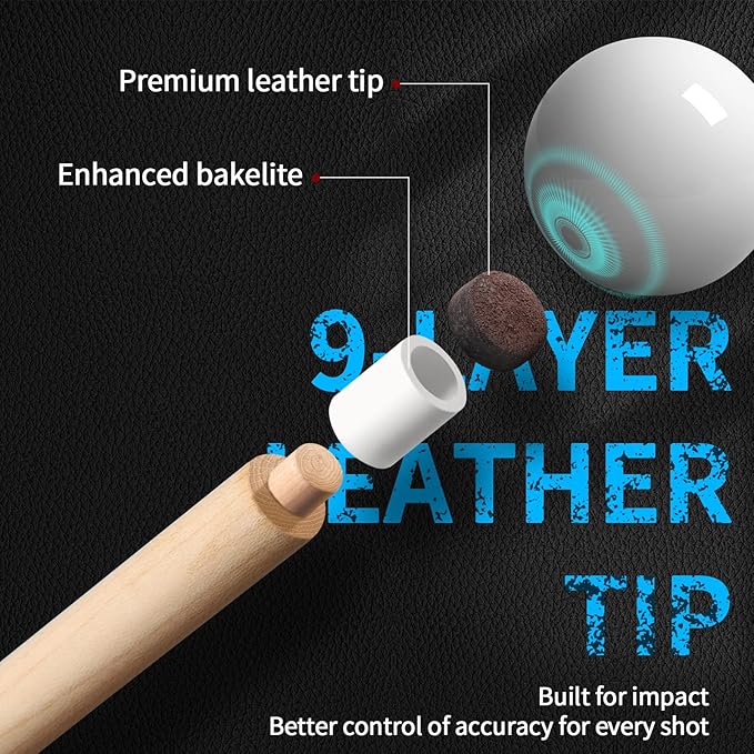 Kmise Professional Low-Deflection Pool Cue Stick, 58'' Canadian Hard Maple Wood Billiard Cue, 13mm Leather Tip, 3D Anti-Slip Grip, Precision Control for Adults/Beginners/Pros