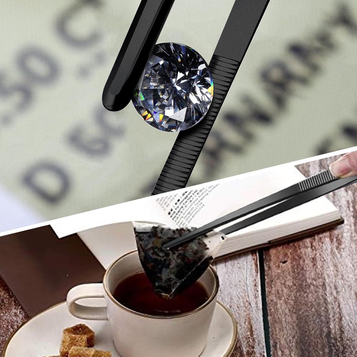 Yaomiao 4 Packs 10 Inch Bar Tweezers Black Long Garnish Tongs Stainless Steel Kitchen Cooking Tongs Tweezers for Food Cocktail Korean BBQ Bartender Chef, Multi-use