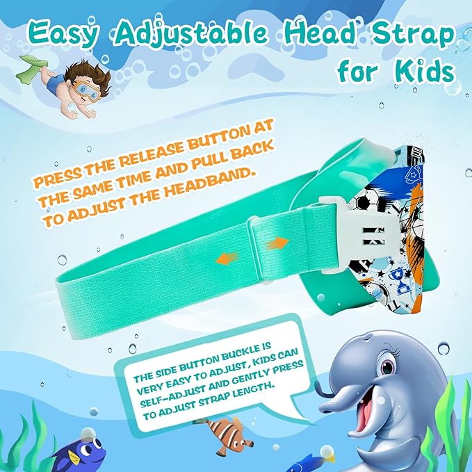 Kids Swim Goggles with Nose Cover, 180° Panoramic Snorkel Mask with Anti-Fog & Anti-Leak Design, Comfort Fabric Strap UV Protection Lens for Boys Girls Ages 3-15
