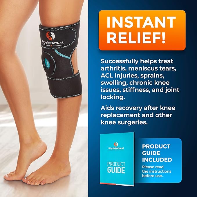 PhysioNatural Ice Pack for Knee Pain Relief, Reusable Gel Ice Wrap for Leg Injuries, Swelling, Knee Replacement Surgery, Cold Compress Therapy for Arthritis, Meniscus Tear and ACL