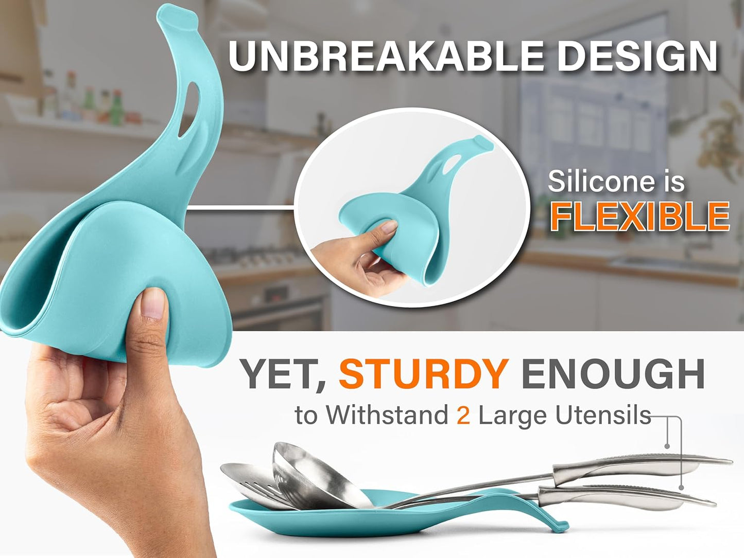 TEAL Silicone Spoon Rest for Stove Top, Set of 2 - HEAT RESISTANT, EASY TO CLEAN Kitchen Spoon Rest for Kitchen Counter, Holds XL Utensils, Safe on GLASS & INDUCTION Cooktops, DOESN’T BREAK if Dropped