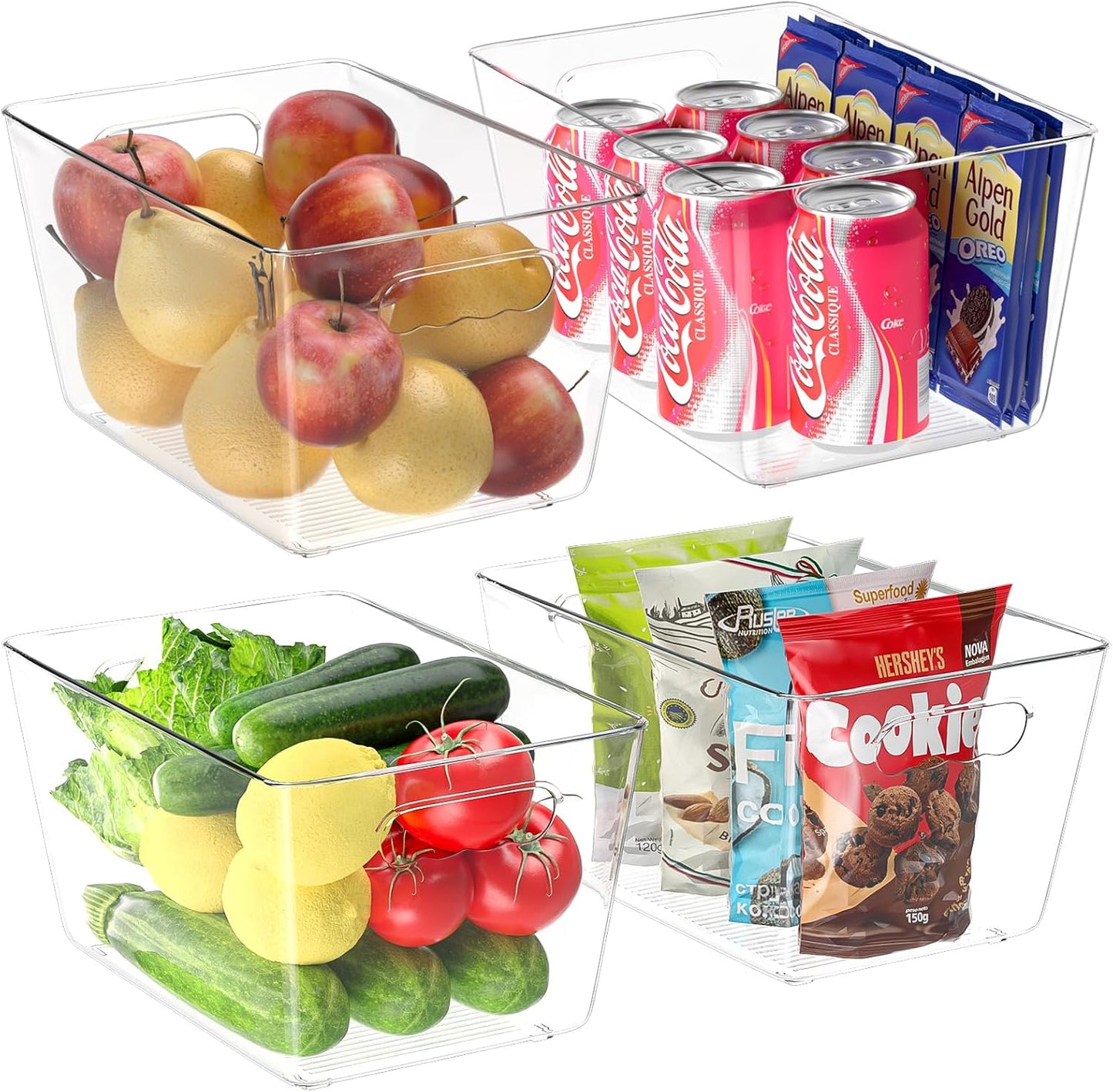 BALEINE Clear Plastic Storage Bins, Pantry Organization, BPA Free Stackable Refrigerator Organizers and Storage with Handles for Kitchen Fridge Cabinet Bathroom (4PK, 11x7.5x6)