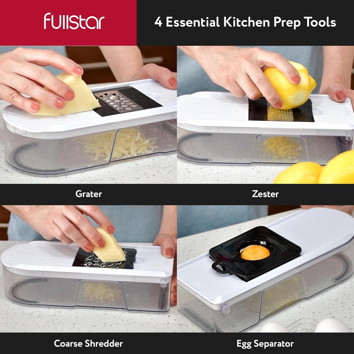 Fullstar Mandoline Slicer for Kitchen - Vegetable Chopper, Onion Potato Food Veggie Fruit Slicer and Cutter with Container, Kitchen Gadgets & Accessories, Home Essentials (10-in-1, White/Black)