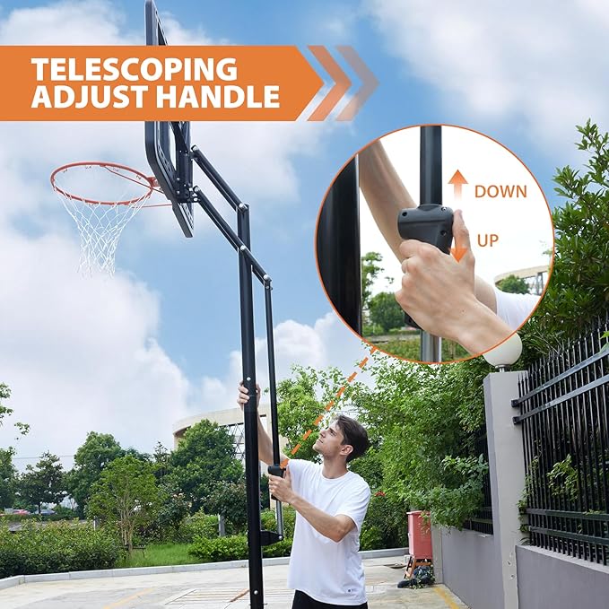 Portable Basketball Hoop Outdoor, 4.8-10FT Height Adjustable Basketball Hoop Goal System with 44-48 Inch Impact Backboard and Portable Wheels for Adults