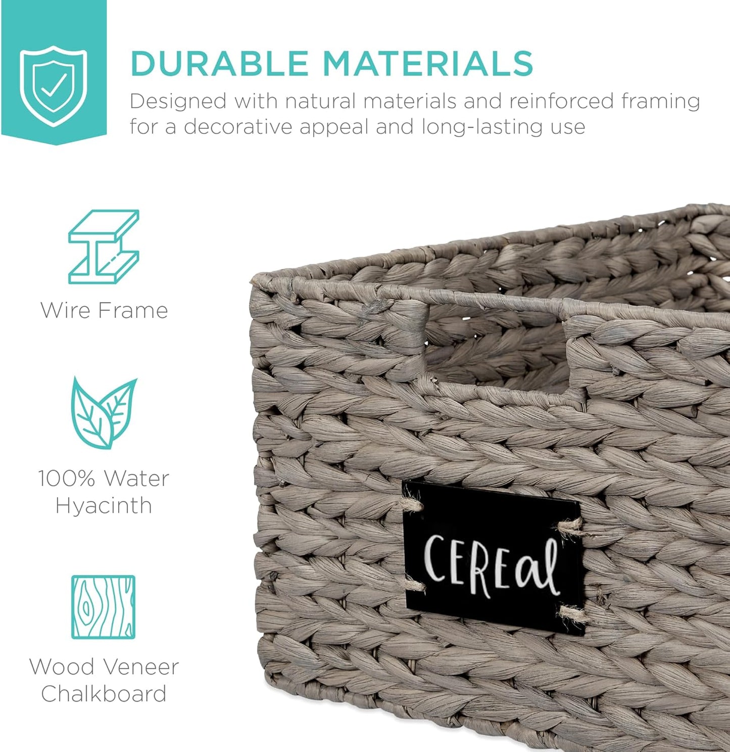 Best Choice Products Pantry Baskets Set of 2 16x12in Water Hyacinth Storage Baskets, Woven Wicker Kitchen Organizers with handles w/Chalkboard Label Chalk Marker - Gray