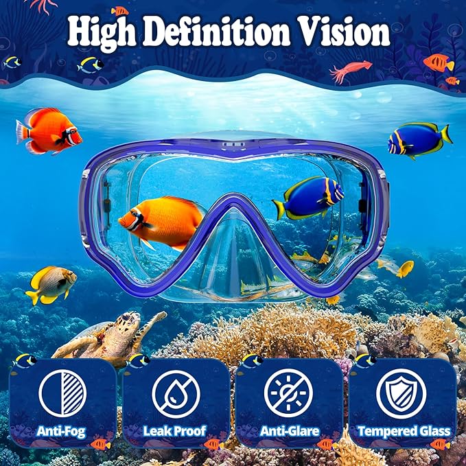 U PHITNIS Kids Snorkel Set for Age 4-14 - Dry Top Snorkeling Gear for Kids Junior & Youth - Childs Diving Mask with Big Eyes for Boys Girls - Anti-Fog Snorkeling Mask and Snorkel Set