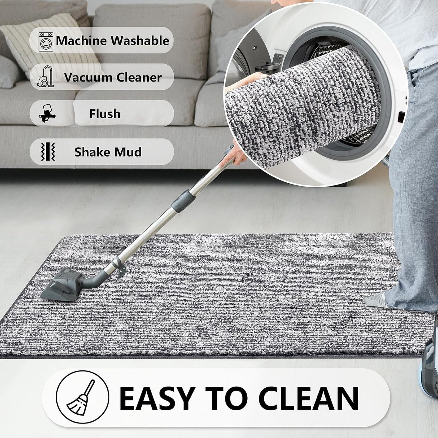 REFETONE Indoor Doormat, Front Door Mat 24"x36" Absorbent Rubber Backing Non Slip Back Door Mats, Washable Low-Profile Inside Floor Mat Door Rugs for Entryway, Resist Dirt Mud Mat for Dogs, Dark Grey