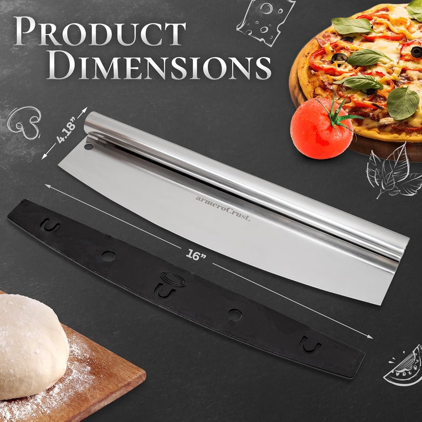 16 Inch Pizza Cutter Rocker Blade - Easy Slicing - Premium Finish Pizza Slicer with Time Saving Pizza Cutter Rocker Design