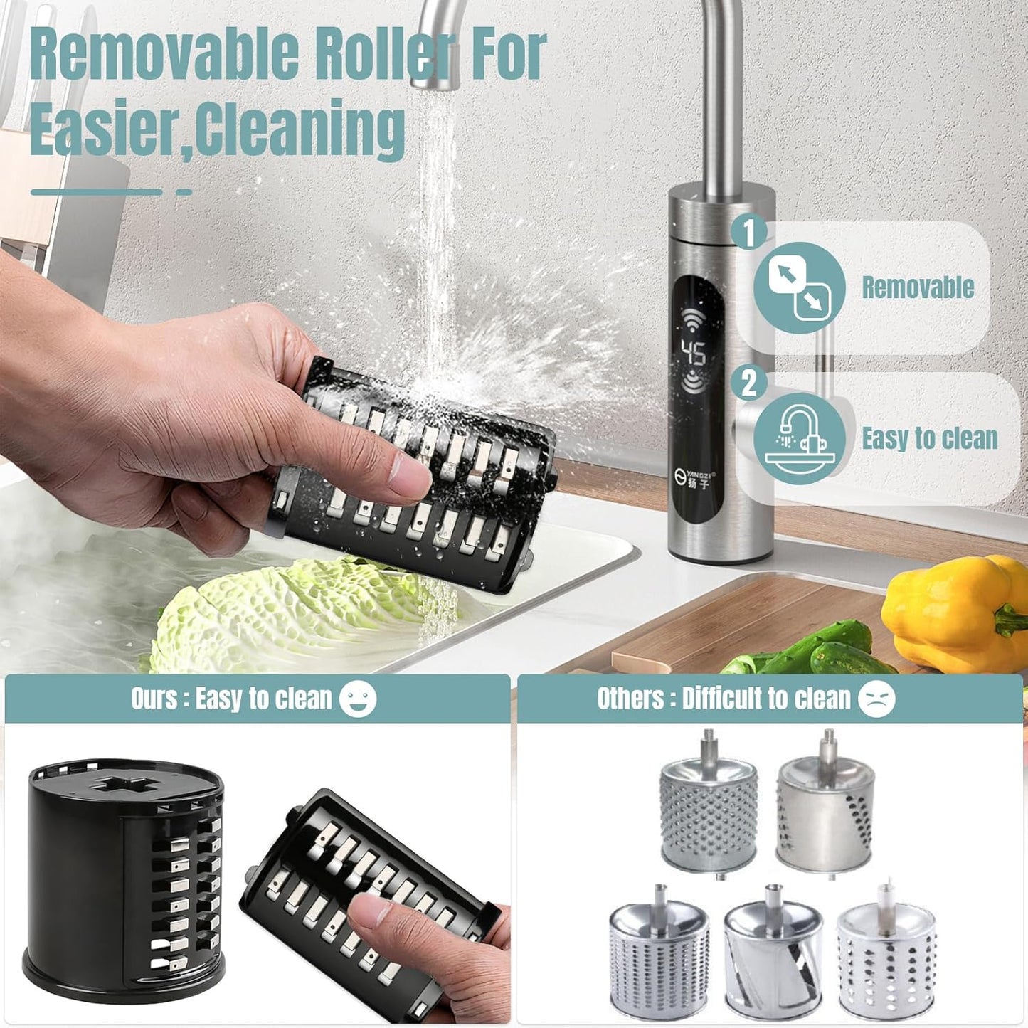 Stainless Steel Slicer Shredder Attachments for KitchenAid Stand Mixers, Vegetable Shredder, Cheese Grater, Salad Maker, Food Slicers Chopper Grinding Powder Accessories with Detachable 5 Blades