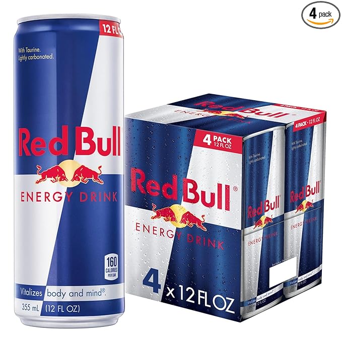Red Bull Energy Drink with 114mg Caffeine plus Taurine & B Vitamins, 12 Fl Oz, Pack of 4 Cans