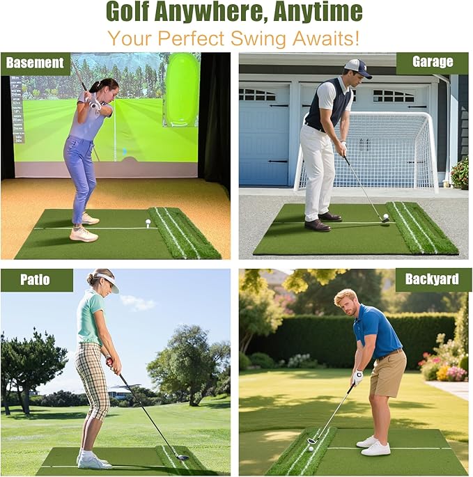 SIOTMERA 23x16IN & 5x4FT Golf Mat, Dual-Turf Golf Hitting Mat with High-Elasticity EVA Anti-Slip Bottom, Anti-Deformation,Reinforced Glue, Ideal for Swing,Chipping Practice,Indoor/Outdoor