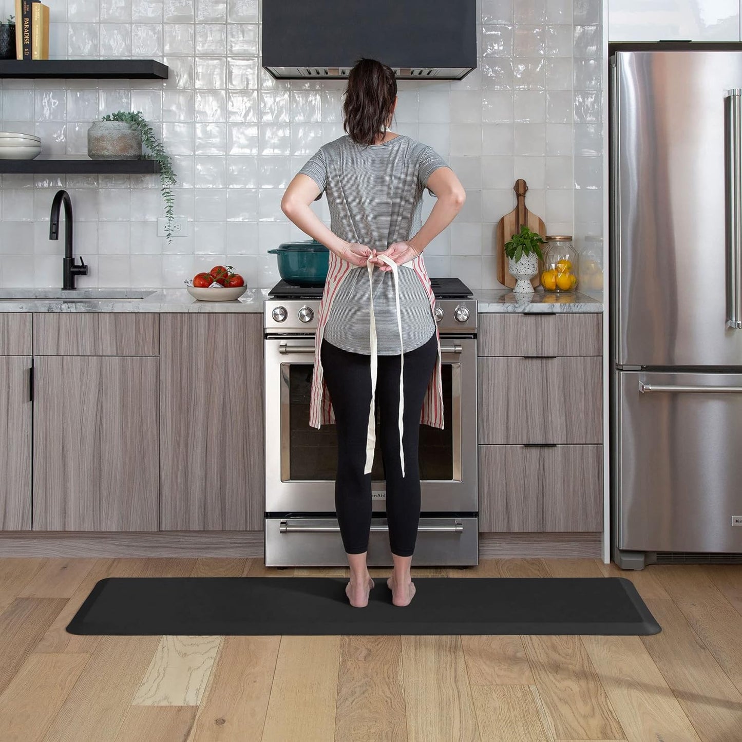 NewLife by GelPro Anti-Fatigue Nonslip 1/2" Thick Hard Floor Utility Mat for Garage, Patio and Kitchen, 20" x 72", Leather Grain Black