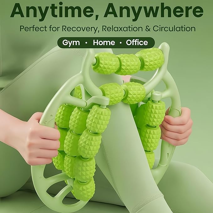 Deep Tissue Massage Roller for Legs Leg Massager Roller Thigh Massager PP 18-Wheel 9.45x10.24x4.33in Pink/Green for Home Fitness Muscle Recovery Men Women (18Wheels,Pink)