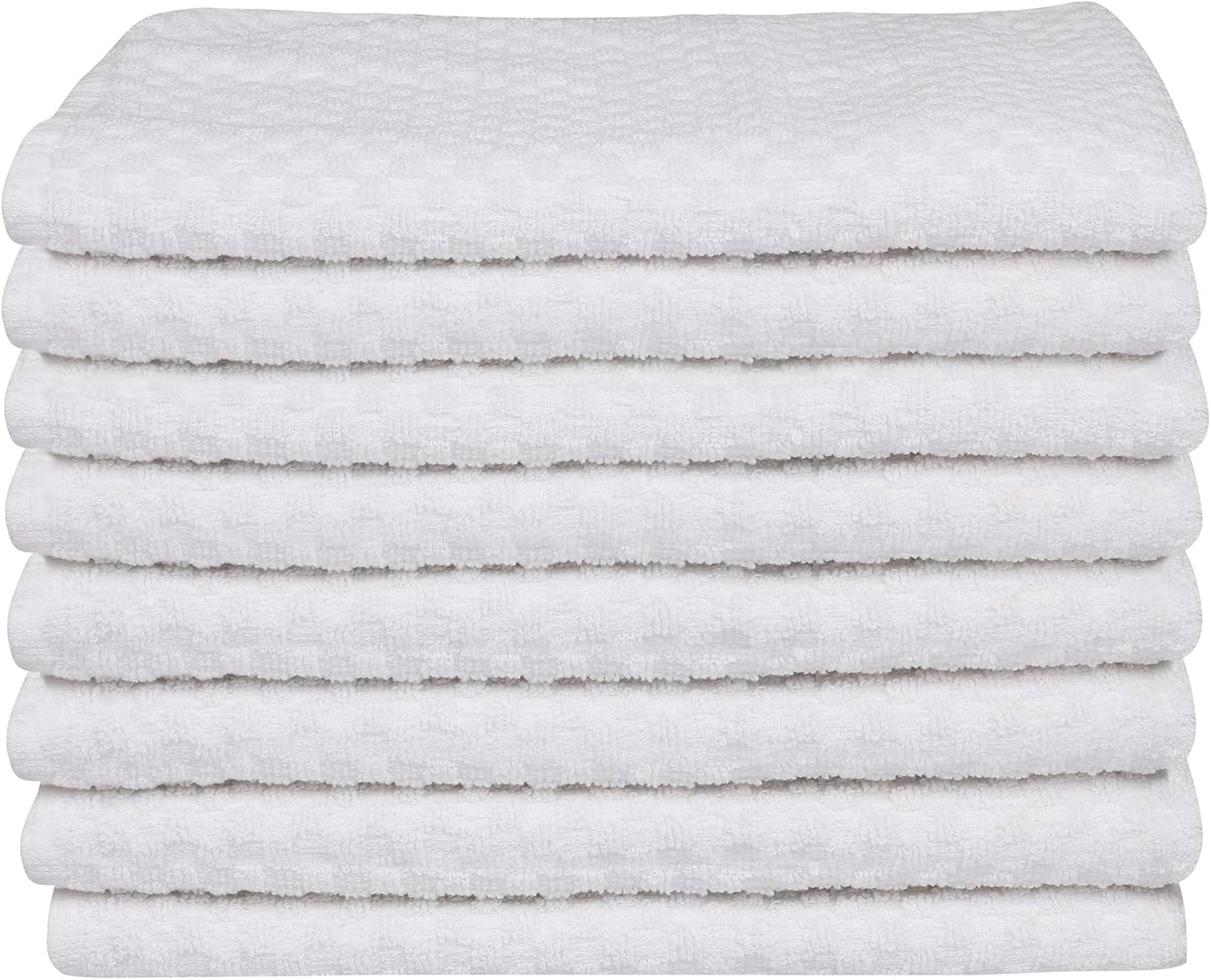 DG Collections White Kitchen Towels - 100% Cotton Terry Tea Towels for Cleaning, Drying, and Highly Absorbent Kitchen Dish Cloth for Bar Cleaning - 8 Pack - 15 x 25 Inches