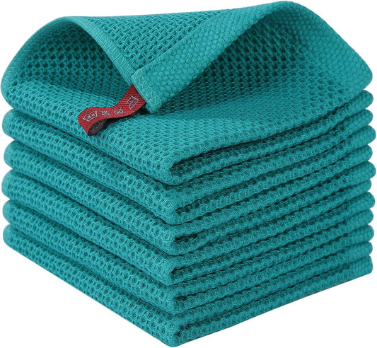 Homaxy 100% Cotton Waffle Weave Kitchen Dish Cloths, Ultra Soft Absorbent Quick Drying Dish Towels, 12 x 12 Inches, 6-Pack, Teal