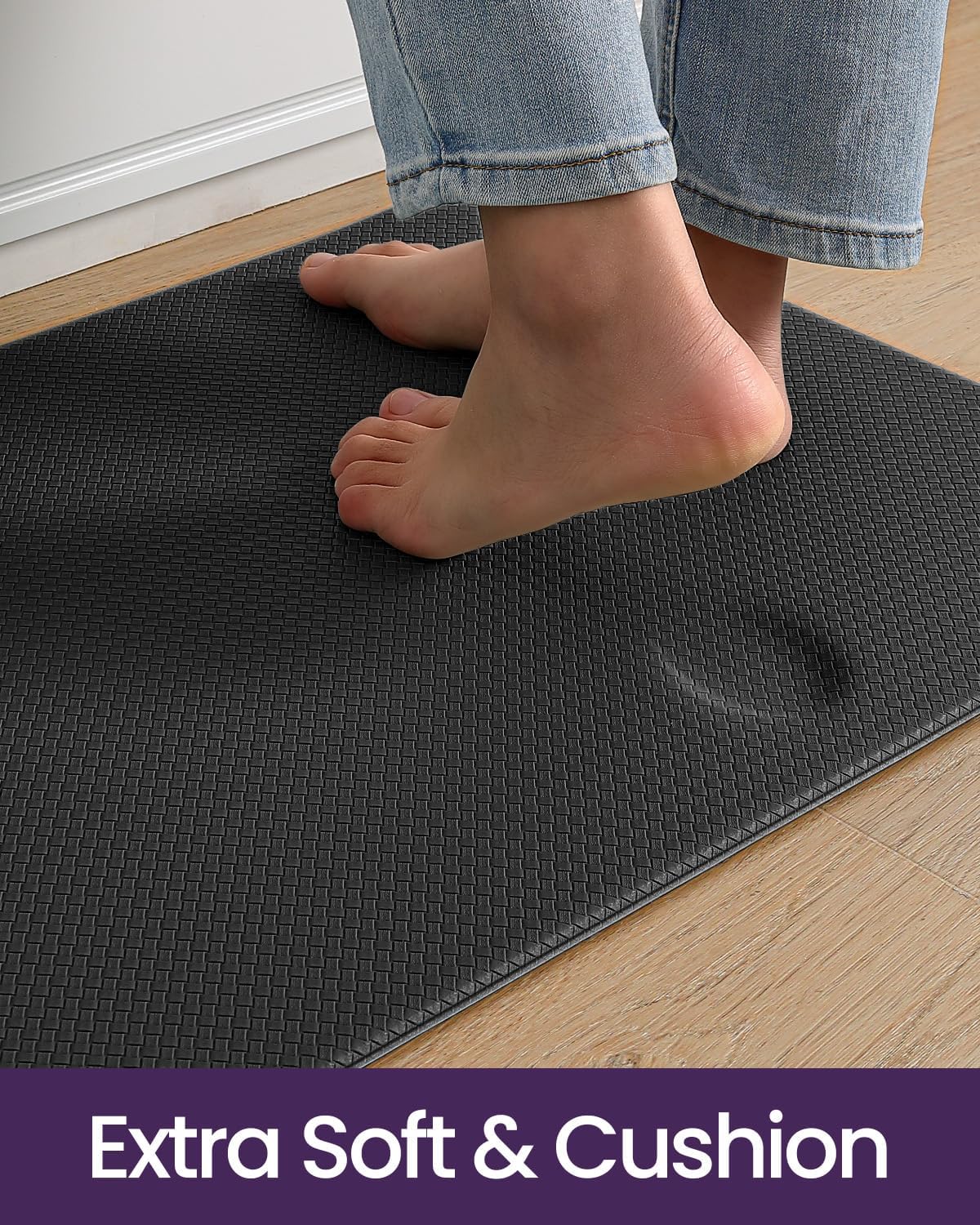 DEXI Kitchen Floor Mats Cushioned Anti Fatigue, 23x86, Large Long Standing Runner Rug Waterproof, Comfort Memory Foam Padded for Front Sink Laundry, Black