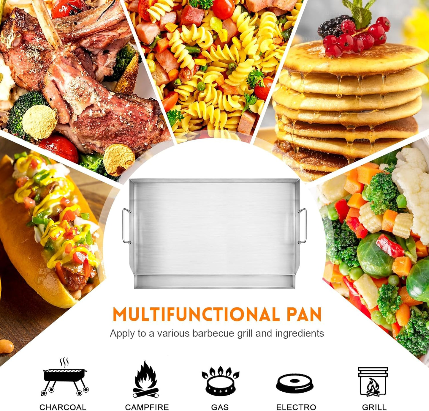 GGC Universal Griddle for Gas Grills, 25" x 16" Flat Top Griddle Plate for Gas Stove, Stainless Steel Griddle for Camping Stove, Nonstick Cooking Griddle for Charcoal, Tailgating, Parties