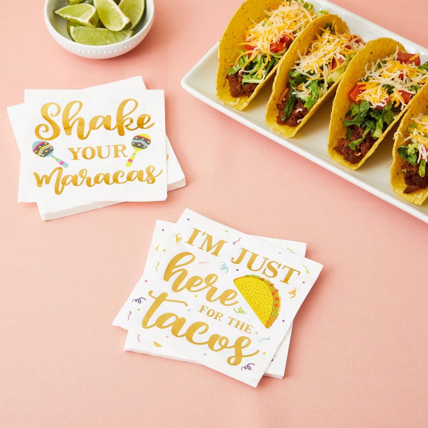 100 Pack Mexican Fiesta Napkins for Cinco de Mayo Party Supplies, Taco Fiesta Decorations in 4 Designs (5x5 In)