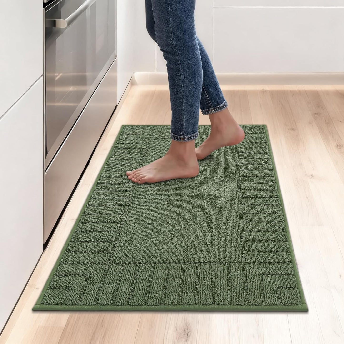 BEQHAUSE-Kitchen-Rugs-and-Mats Non Slip Kitchen Mats for Floor Absorbent Kitchen Rugs Machine Washable Kitchen Floor Mat,Green, 24”x35”