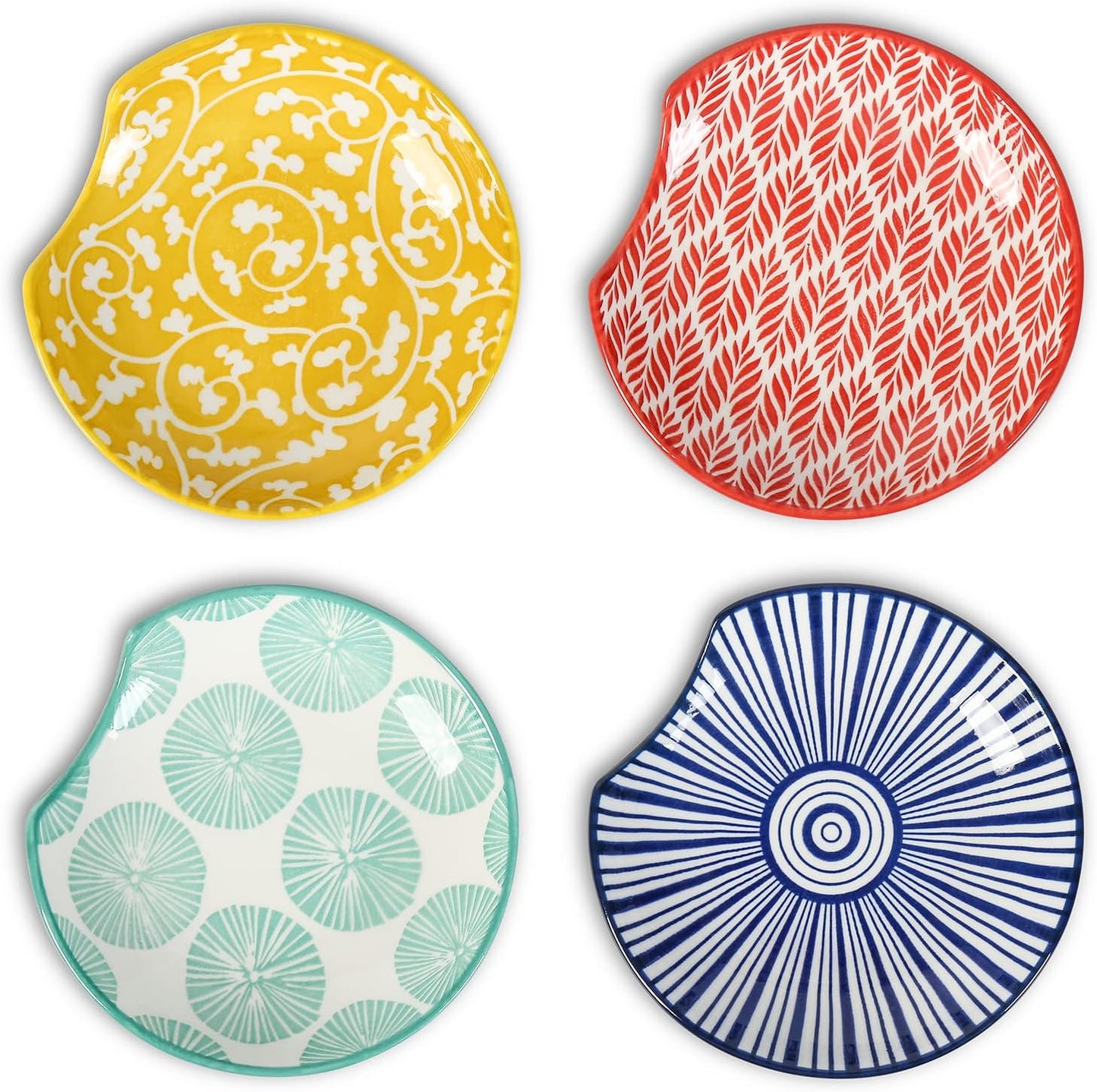 Selamica Ceramic Spoon Rest for Stove Top, 4.6 Inch Cooking Spoon Holder for Kitchen Counter, Stackable Utensil Rest Holder for Spatula Ladles Tong, Set of 4, Assorted Colors