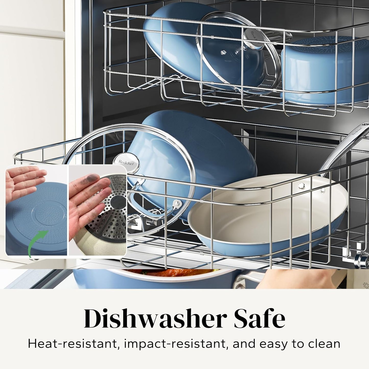 Redchef Ceramic Nonstick Cookware Set,14pcs Pots and Pans Set Non Stick,Induction Cookware with Stainless Steel Handle,Non Toxic Kitchen Cooking Set,Dishwasher & Oven Safe,PFAS PFOA & PTFE Free（Blue）