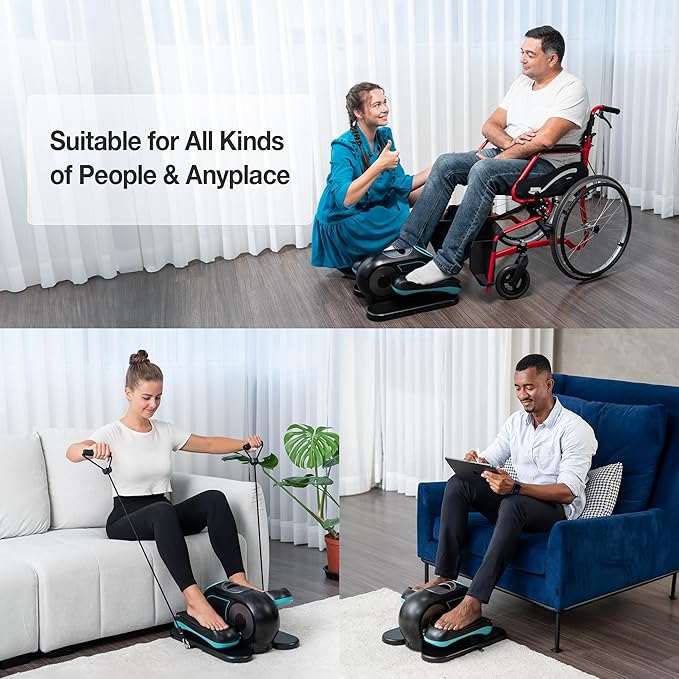 Under Desk Elliptical Machine, Ellipse Leg Exerciser for Seniors, Seated Pedal Exerciser with Resistance Bands Non Slip Mat, Remote Control, 12 Adjustable Speeds for Home, Seniors, Adults