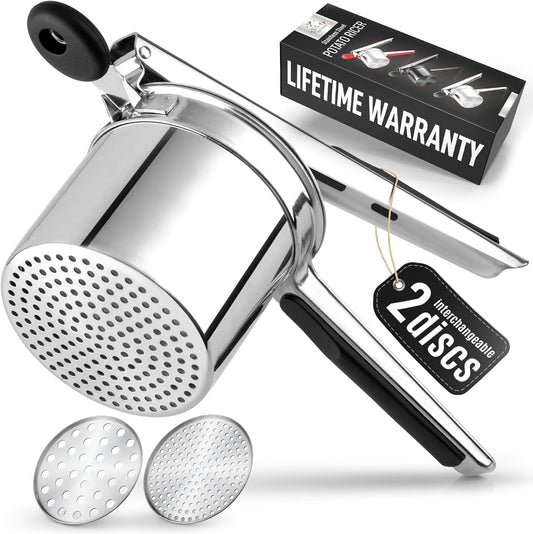 Zulay Kitchen Premium Large 15oz Potato Ricer, Heavy Duty Professional Stainless Steel Potato Masher and Ricer Kitchen Tool, Press and Mash Kitchen Gadget - Silver/Black