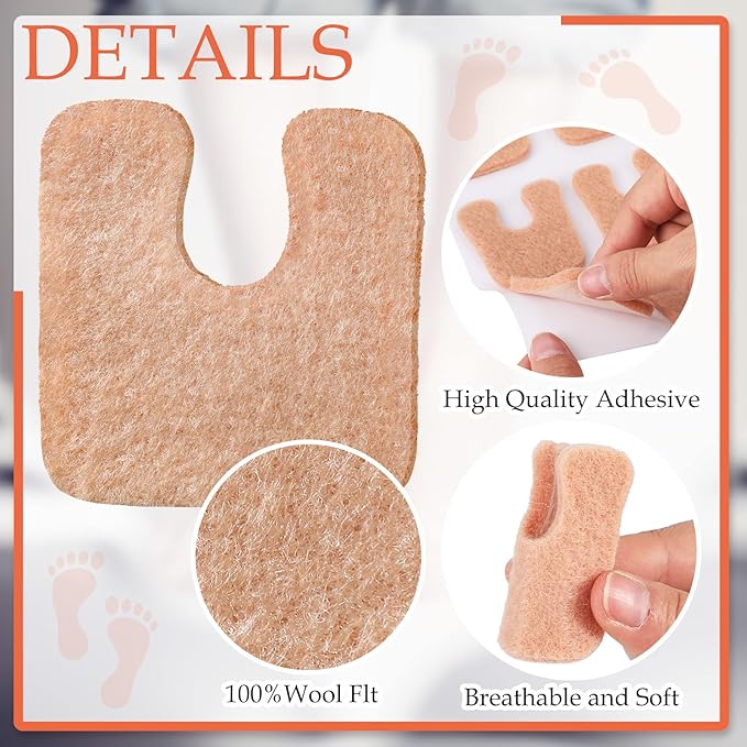 Boao 60 Pcs Callus Pads 1/4" Thick U Shaped Metatarsal Corn Pads Felt Callus Cushions Adhesive Corn Protectors for Men Women Feet Toes Pain Relief Blister Prevention