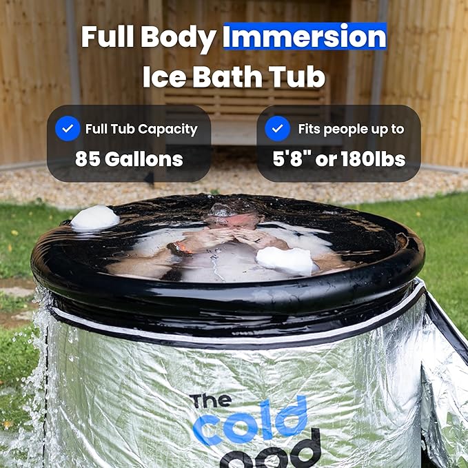 The Cold Pod Insulated Cold Plunge Tub Bundle - 85Gal Ice Bath Round Tubs with Energy Saving Multi-Layer Cover - Chiller Compatible&Silver Reflective