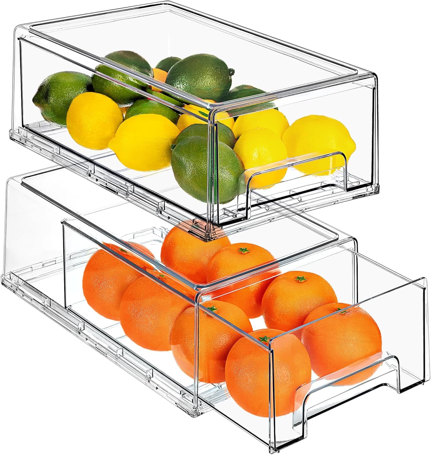 Sorbus Medium Clear Storage Drawers (2 Pack) – Stackable Organizer Drawers for Fridge, Pantry, Kitchen – Pull-Out Storage Bins with Handles, Slide Out Acrylic Drawers