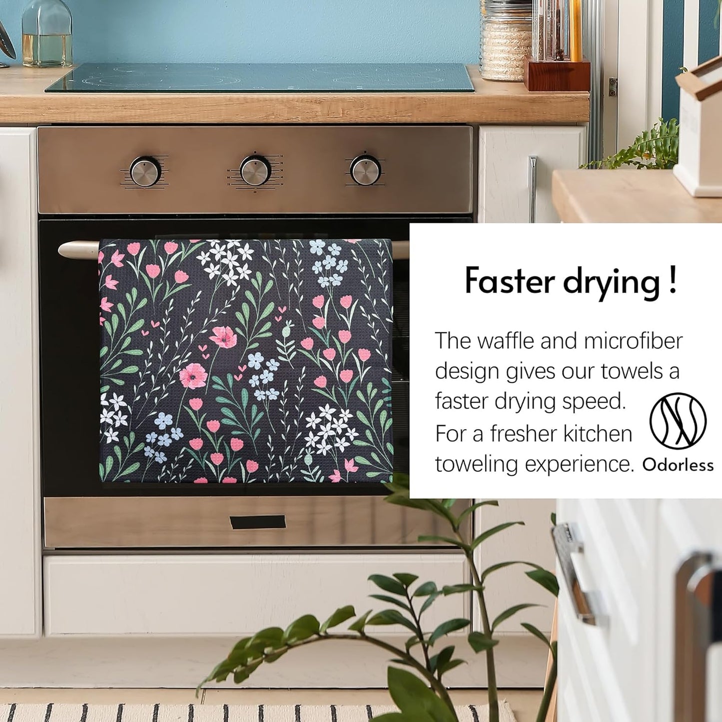 Kitchen Towels, 18" x 30" Dish Towels for Kitchen Drying, Quick Dry Tea Towels, Premium Microfiber Dish Cloths, Midnight Bloom Series, 2-Pack