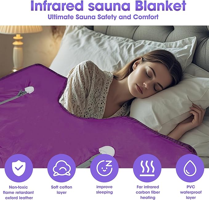 Natural Jade and Tourmaline Heat Far Infrared Sauna Blanket with Remote Control for Exercise Recovery Heating Detox 2-Zone Double Zipper Digital Display Portable Saunas for Home Relaxation