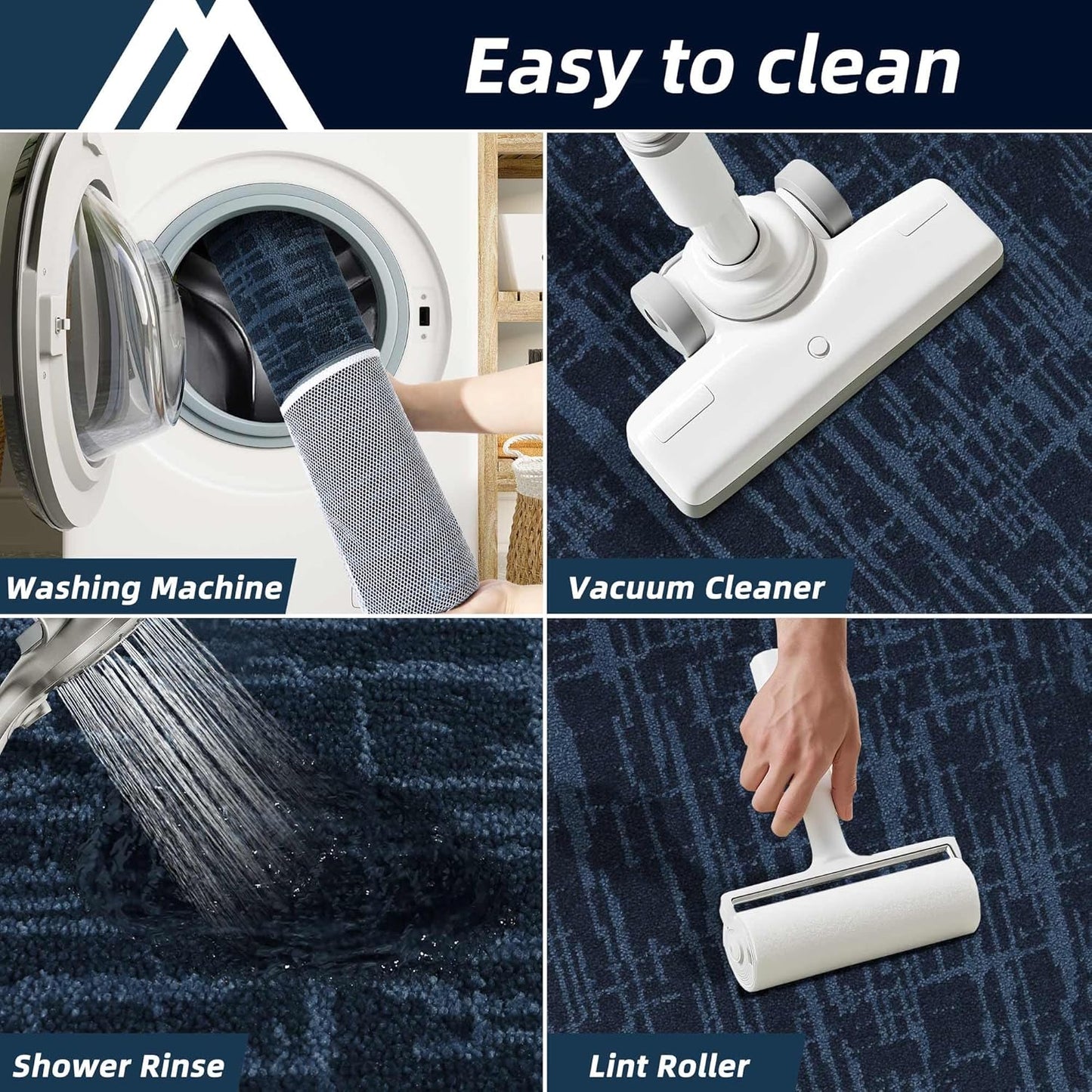 COSY HOMEER Kitchen Rugs 20"x32"+20"x48" Absorbent Soft Kitchen Mats for Floor Non Slip Kitchen Runner Rug Polyester Washable Kitchen Floor Mats for Sink Mat,Hallway,Laundry,Navy Blue