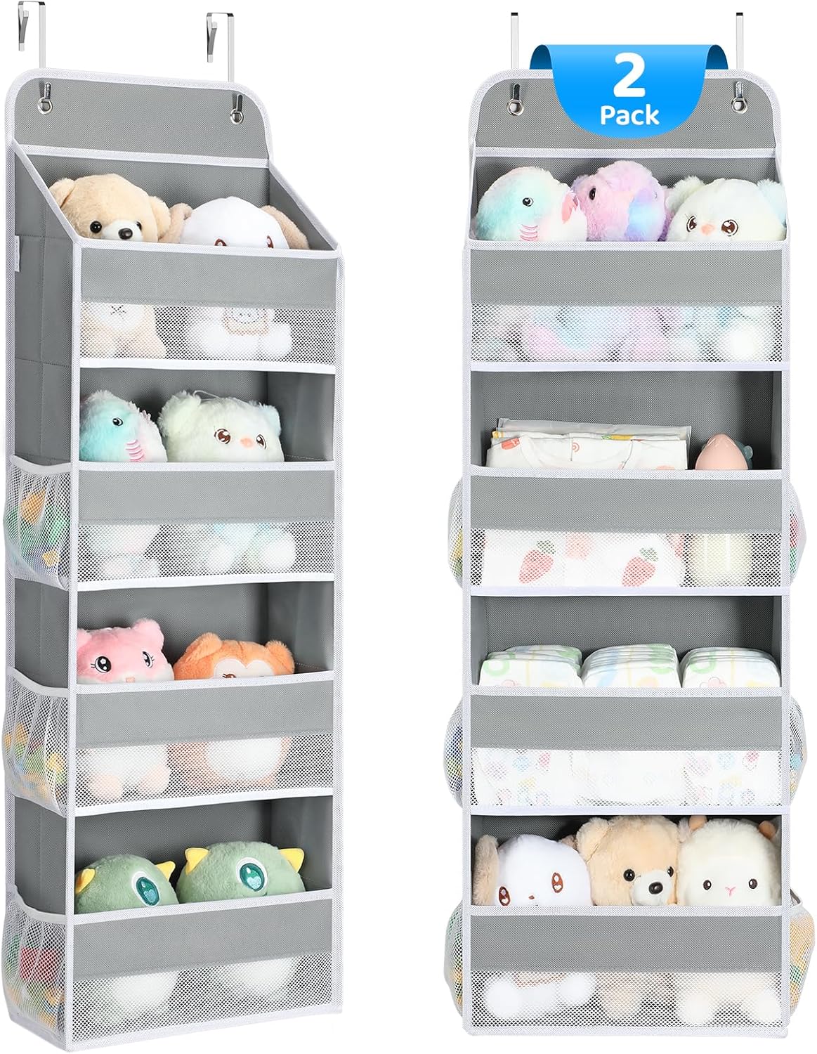 Yecaye 2 Pack 4 Tier Over the Door Organizer - Foldable Portable Baby Essentials for Stuffed Animal Storage - Multi-purpose Bathroom Closet Organizers and Storage for Kids Newborn Baby Stuff
