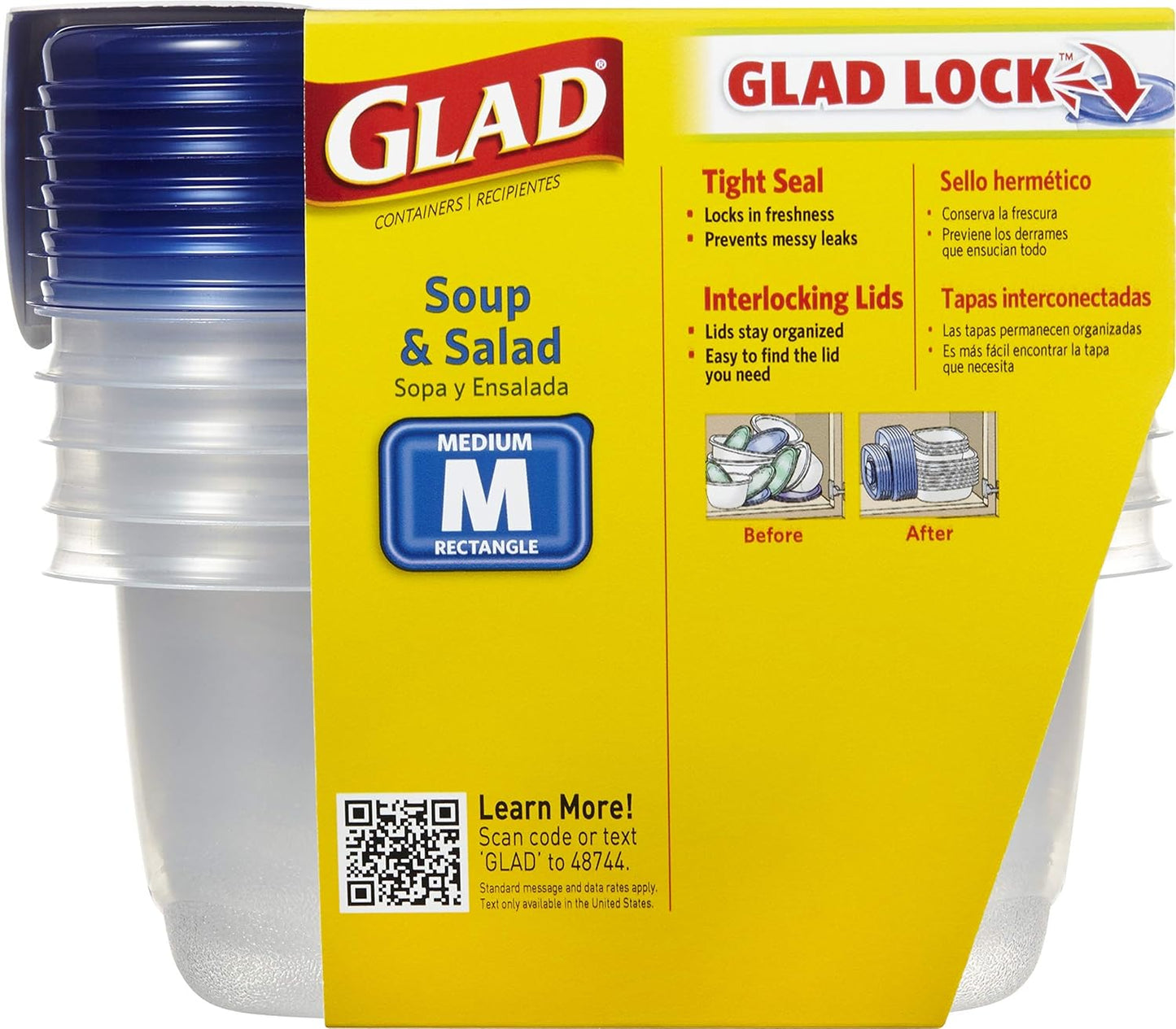 Glad Soup & Salad Food Storage Containers, Medium Rectangle (24 Oz) - (Pack of 6, 30 Count) | Strong and Durable Food Containers from Glad for Everyday Use | 24 Oz Food Storage Containers