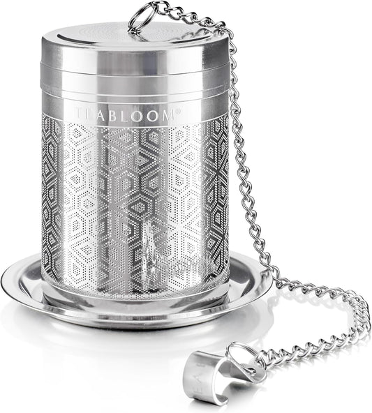 Teabloom Elegant Stainless Steel Loose Leaf Tea Infuser – Tea Connoisseur's Choice for White, Green, Oolong, Black, and Herbal Teas – Geometric Blossom Design – Large Size