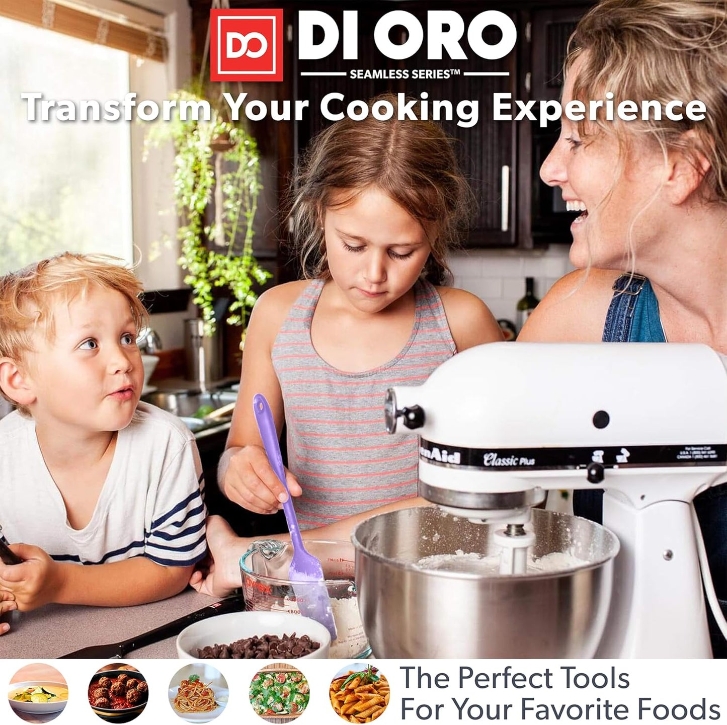 DI ORO Silicone Spoons for Cooking - Large Kitchen Spoons for Mixing, Serving & Stirring - 600°F Heat-Resistant Non Stick Utensils – Big Solid & Slotted Basting Spoon - Dishwasher Safe (2pc, Lavender)