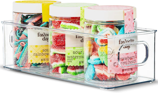 Plastic Food Storage Clear Container Bin with Handles for Organizing Kitchen, Pantry, Refrigerator, Freezer, Pantry, Cabinet, Closet, Bathroom. Stackable 10"X4"3"